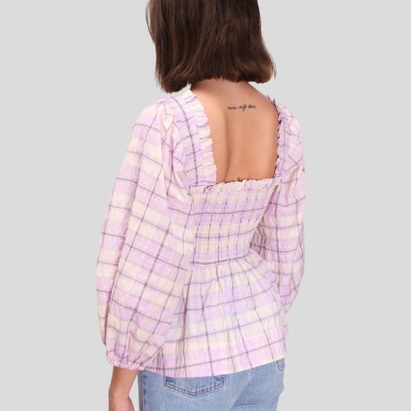 Ganni Seersucker Check Smock Top - Orchid Blossom - Picture 4 of 5